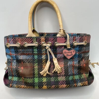De Colección Dooney & Bourke Multi Tartán Cuadros Doble Asa Bolso Cartera Corazón Edición Limitada Foto 1 de 4