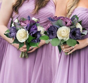 Purple & White Bridal Bridesmaid Bouquet Sola Wood Wedding Home Decor Flowers - Picture 1 of 2