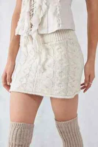 Urban Outfitter UO Cable Knit Mini Skirt in Cream - Size LARGE - NEW - Picture 1 of 6