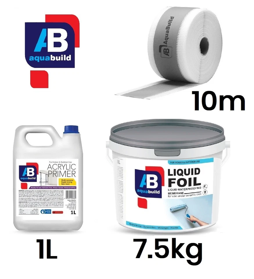 7.5m² Aqua Build Seal Shower Wet Room System Waterproof Tanking Kit 10m tape