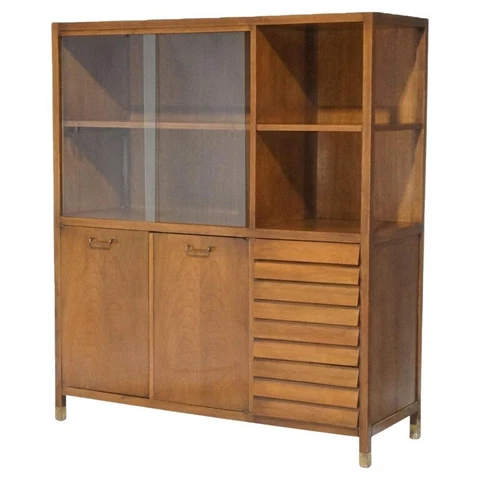 Mid-Century Modern Walnut American of Martinsville Breakfront Cabinet circa 1960 Cover