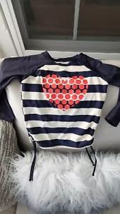 Vivo Biniya Girls Sz 6 Navy White Striped Long Sleeve Rash Guard Swim Top Shirt - Picture 1 of 3