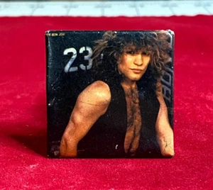 Vintage Jon Bon Jovi Square Pin Pinback Button Badge 1987 Slippery when Wet WD01 - Picture 1 of 5