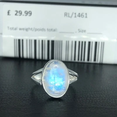 925 Sterling Silver Brilliant Oval Moonstone Natural Gemstone Ring Gift Boxed - Image 1 of 4