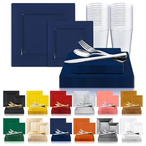 Disposable Plastic Dinnerware Set Party Package Standard Square Design Plates - Picture 1 of 178