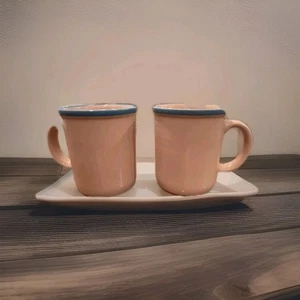 Juego de "2" tazas de café/tazas de té de gres Rio Japón rosa azul verde azulado vintage - Imagen 1 de 2