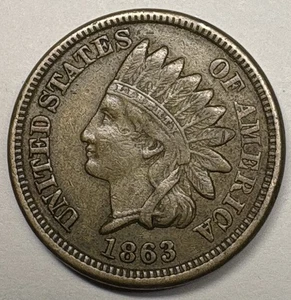 Centavo cabeza india 1863 XF++ tonificación natural era guerra civil moneda de Estados Unidos - Imagen 1 de 2