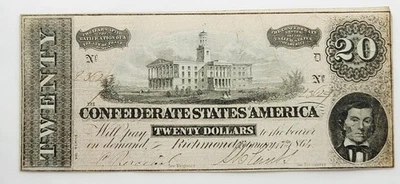 1864 $20 The Confederate States of America, Richmond, VA  No. 23629 - Image 1 of 4