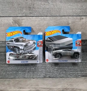 Hot Wheels Tesla Cybertruck & Drag Merc Rolling Metal 2024 1:64 Short Cards - Picture 1 of 17