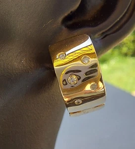 Goldcreolen m. Schnappscharnier GG 585, Ø 13 mm, besetzt mit  je 5 Diamanten. - Bild 1 von 5