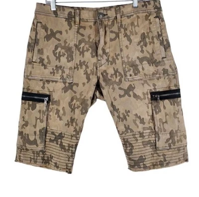 True Religion Shorts Mens 44 Jacquard Camo Moto Cargo Short Frayed Hem - Image 1 of 4