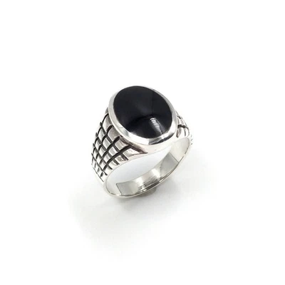 clásico anillo de plata 925 ónix negro joyería para hombre anillo de banda... - Imagen 1 de 4