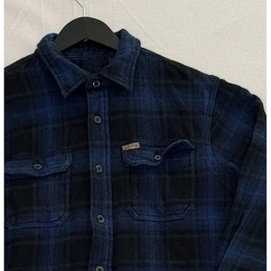 Camicia Orvis uomo blu medio a quadri flanella shacket bottoni manica lunga outdoor - Foto 1 di 8