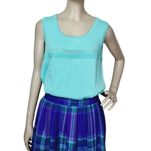 Vintage 80s Pastel Blue Cotton Sleeveless Cable Knit Sweater Vest Top Small - Picture 1 of 9