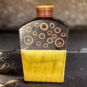 Pier 1 Vase schwarz grün abstrakt Vintage Kreise Keramik 12,25” hoch 1990’s - Bild 1 von 6