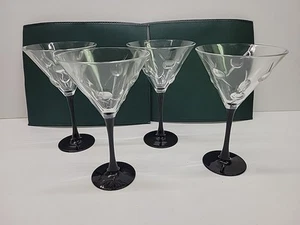 Martini Glasses 3D Raised Embossed Olives/Toothpicks Black Stems 7 1/2” Set of 4 - Picture 1 of 7