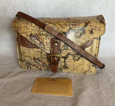 PATRICIA NASH Bronceado Europeo Mapa Estampado Cuero Solapa Bandolera Bolso sin asas Cartera Foto 1 de 4