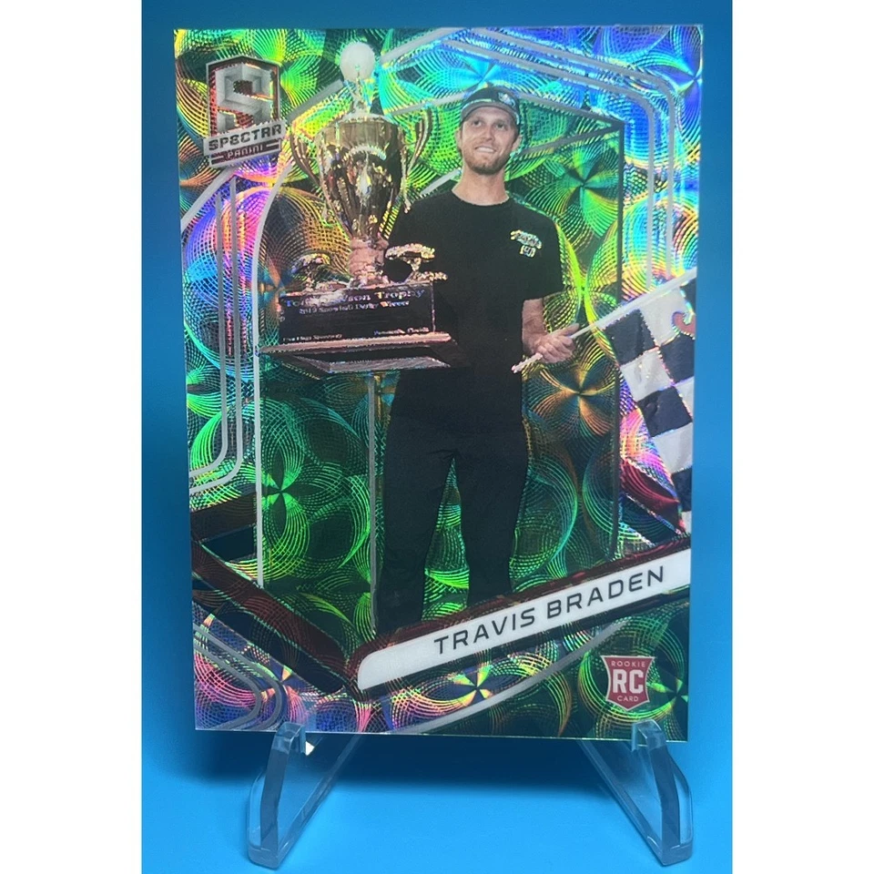 2020 Panini Chronicles Spectra Neon Green Kaleidoscope /49 #66 Travis Braden RC - Image 1 of 3