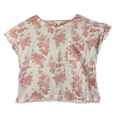 Liz Claiborne Petite Floral Linen Blend Top Blouse Short Sleeve Pink White XXL - Image 1 of 4