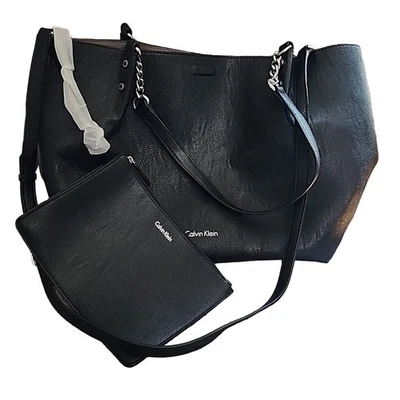 Calvin Klein Reversible Pebble Tote with Shoulder Strap, Black/Taupe - Image 1 of 4