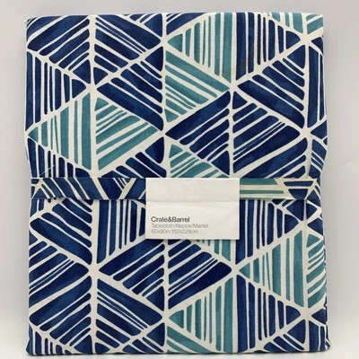 Crate and Barrel Tablecloth All Cotton Blue Geometric Modern  Beach Pool 60x90" - Image 1 of 4