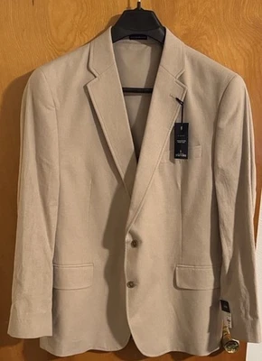 Blazer de lino para hombre 48 regular Stafford Stone tostado calce ajustado Foto 1 de 4