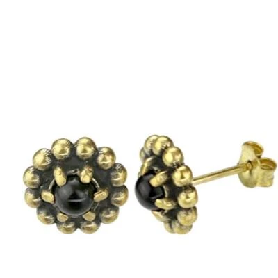 Brass Stone Crystal Stud Earrings Gold Kugelblume 0 3/8in - Image 1 of 4
