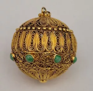 Vintage Exquisite Filigree Sphere Charm Encrusted with Stones - Picture 1 of 10