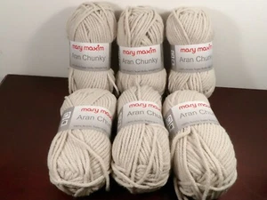 Mary Maxim Aran Chunky Thick Bulky Yarn Lot 6 Skeins 100% Acrylic in Natural - Picture 1 of 2