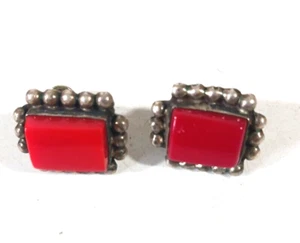 Sterling Silver 925 and Red Jasper Screwback Earrings Mexico Vintage - Picture 1 of 6