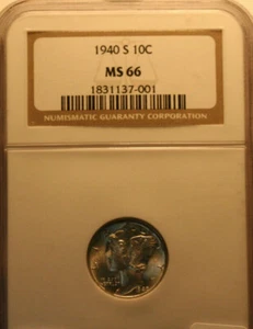 1940s Mercury Dime  NGC MS66   (nice bands) - Picture 1 of 3