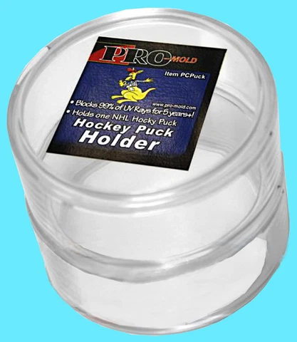 2 PRO MOLD REGULATION HOCKEY PUCK ROUND CASES UV Safe TUBE HOLDER Display Clear Cover