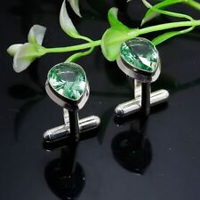 Green Apatite Gemstone 925 Sterling Silver Men's Jewelry Cufflinks K378