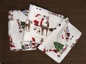 Pottery Barn Kids "Jolly Santa" Flannel Toddler Sheet Set Holiday Christmas Crib - Picture 1 of 4