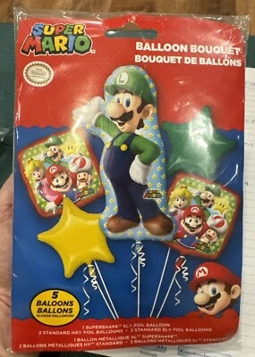 Exceptionally Rare~Super Mario~Luigi And Mario-5 Foil Balloon Bouquet - Image 1 of 2