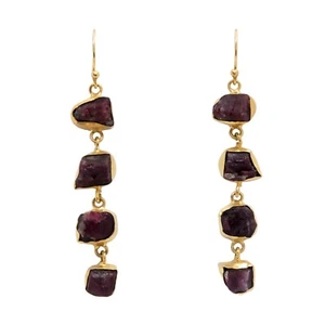 Nuevos Pendientes Colgantes Hechos a Mano Vintage Look Piedra de Granate Enchapados en Oro 18k - Imagen 1 de 4