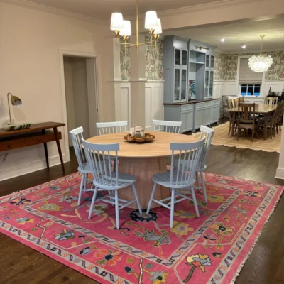 Exquisita alfombra rosa estilo Oushak anudada a mano | Alfombras geométricas turcas Oushak Foto 1 de 4