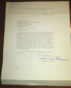 Lawrence A. Cremin (1925-1990) Signed Typed Columbia Teachers College Letter - Picture 1 of 2