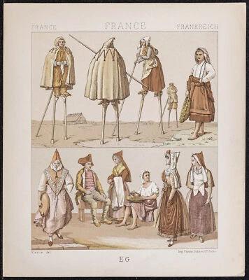 1890 - Costumes des Landes et des Pyrénées occidentales - Lithographie ancienne - Photo 1/4