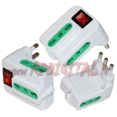 PRESA TRIPLA 16A SALVA SPAZIO CON INTERRUTTORE LED DOPPIATORE ADATTATORE BIPASSO - Immagine 1 di 2