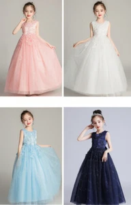 Flower Girls Baby Kids Party Wedding Lace Bow Princess Dresses Bridesmaid Dress - Picture 1 of 53