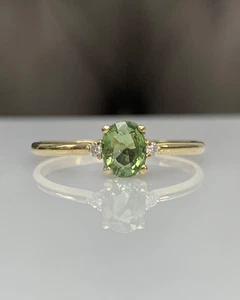 Simulated 0.63CT Peridot & Moissanite Women 3 Stone Ring In 10K Yellow Gold - Picture 1 of 8