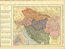 1919 Vintage Map Balkan States or Austria Hungary  Original Color Collier Atlas