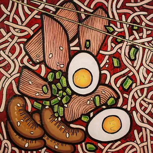 Stampa fine art giclée di pollo tagliatelle Ramen, arte tecnica mista 10"x10", 20"x20" - Foto 1 di 4