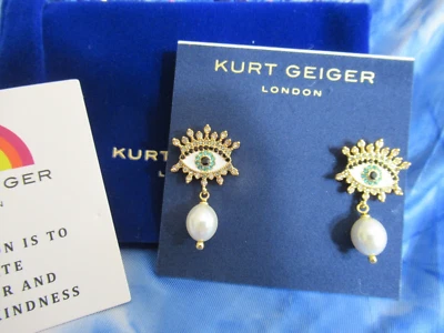 Hermosos Pendientes KURT GEIGER LONDON Mal de Ojo Perla Declaración Ojo Azul Nuevos con Etiquetas Foto 1 de 4