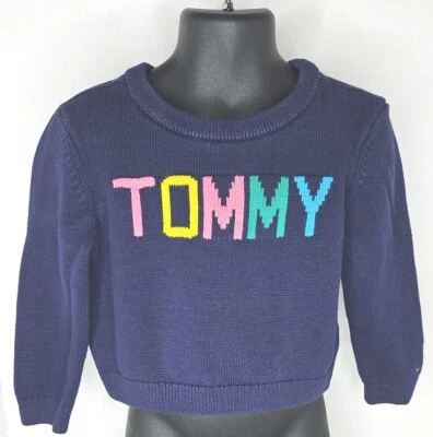 Tommy Hilfiger Girl's Size XXS 2-3 Navy LS Sweater Colorful Tommy Logo - Image 1 of 4