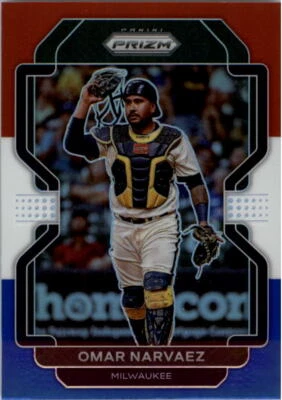 2022 Panini Prizm #217 Omar Narvaez Milwaukee Brewers Red/White/Blue Prizm - Image 1 of 2