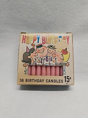 Juego de 36 velas de feliz cumpleaños vintage nuevas en paquete de Columbia grandes gráficos todo rosa Foto 1 de 4