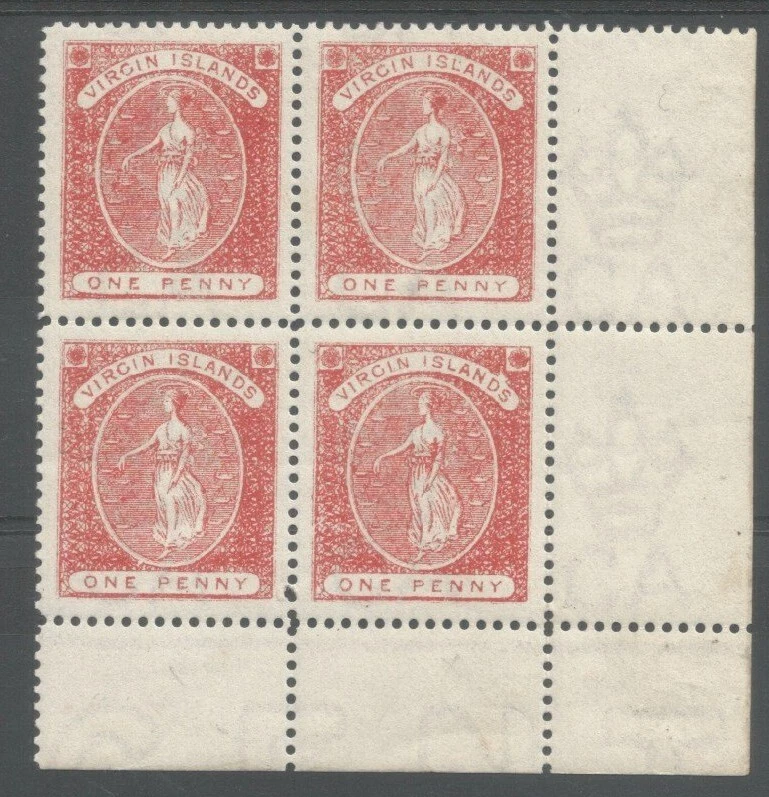 Virgin Islands the 1889 QV 1d red in a fine and fresh MNH marginal block of 4 - Image 1 of 1