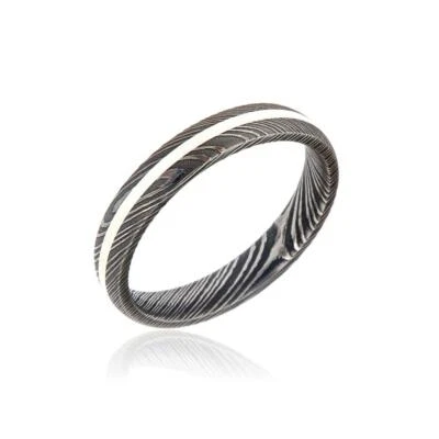 New 4mm Wide Damascus Steel Ring with Silver Inlay - Image 1 of 4